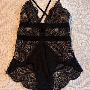 Unbranded Black Lace Bodysuit No Label Fits Small